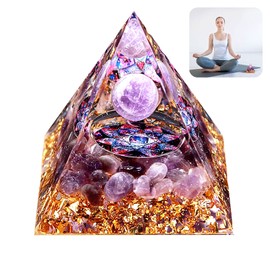 MeYuxg Crystal Pyramid Orgonite Pyramid - Amethyst Druze, Amethyst Chakra Crystals Ornament, Spiritual Chakra Stones Home Textiles, Reiki Healing Crystal Ball Meditation Healing Pyramid