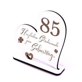 DEKOLANDO 85 Years Decorative Heart Stand 15 cm x 15 cm - Birthday 85s Table Decoration to Give as a Gift