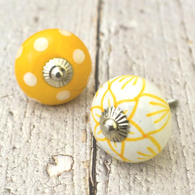 ARTISNO Beautiful Yellow and White Ceramic Knobs Kitchen Cabinet Drawer
