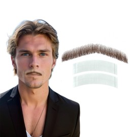 Fake Beard Human Hair Full Hand Tied Realistic Mustache Fake Facial Hair For Men Makeup Adult Cosplay Costume Theatrical Drama Party Movie Prop (Brown)