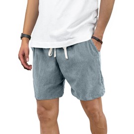 JEMLDL Corduroy Shorts for Men Elastic Waist Drawstring Lightweight Summer Beach 5 inch Inseam Shorts Men US 34 Medium Light Blue