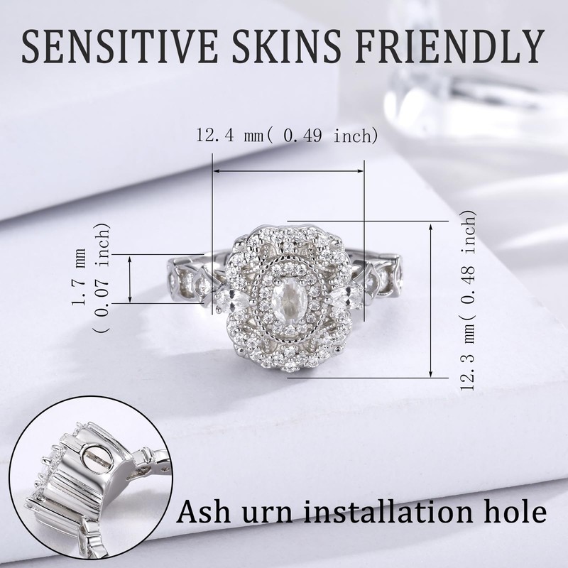 Sterling Silver Cremation Urn Ring for Ashes 925 Ash Cubic