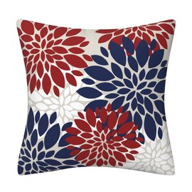 AHAHM Navy Blue Red White Dahlia Floral Throw Pillows Farmhouse Decorative Throw Pillow Case Indoor Outdoor Cushion Cover Winter Pillowcase for Couch Living Room Bedroom 18 x 18 Inch Set of 2