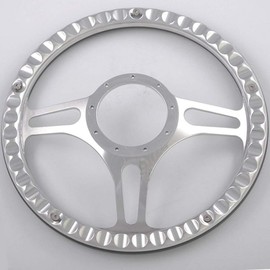 14" Polished Billet Steering Wheels Black Half Wrap with Horn Button