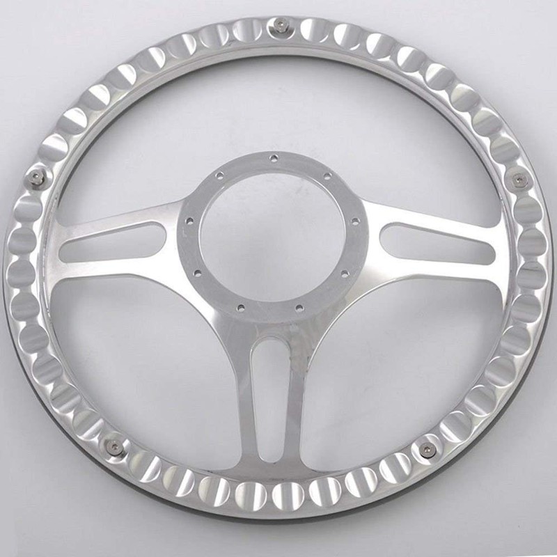 14" Polished Billet Steering Wheels Black Half Wrap with Horn