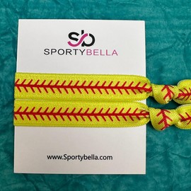 Sportybella Softball Hair Tie Set - Elastic No-Crease Bands with Love Softball & Heart Design, Stylish Accessories for Girls, Teens & Softball Players (Stitch)
