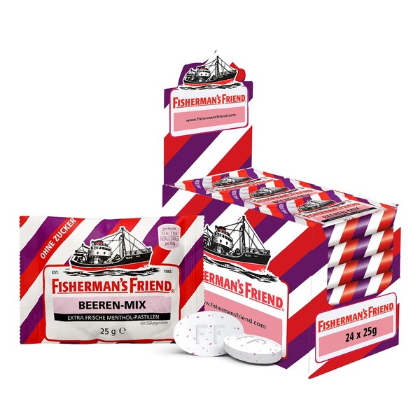 Fisherman's Friend Berry Mix, 24 Storage Box, Exclusive Variety: Wild Fruity Berry Mix, Sugar-Free, Sweets for Fresh Breath, 24 x 25 g