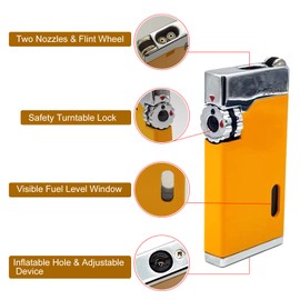 JOBON Pocket Blow Torch Lighter, Small Portable Butane Premium Pretty Professional Quality Multipurpose Refillable Reusable Flint Lighter for Candle (Gas Not Included) (Yellow)