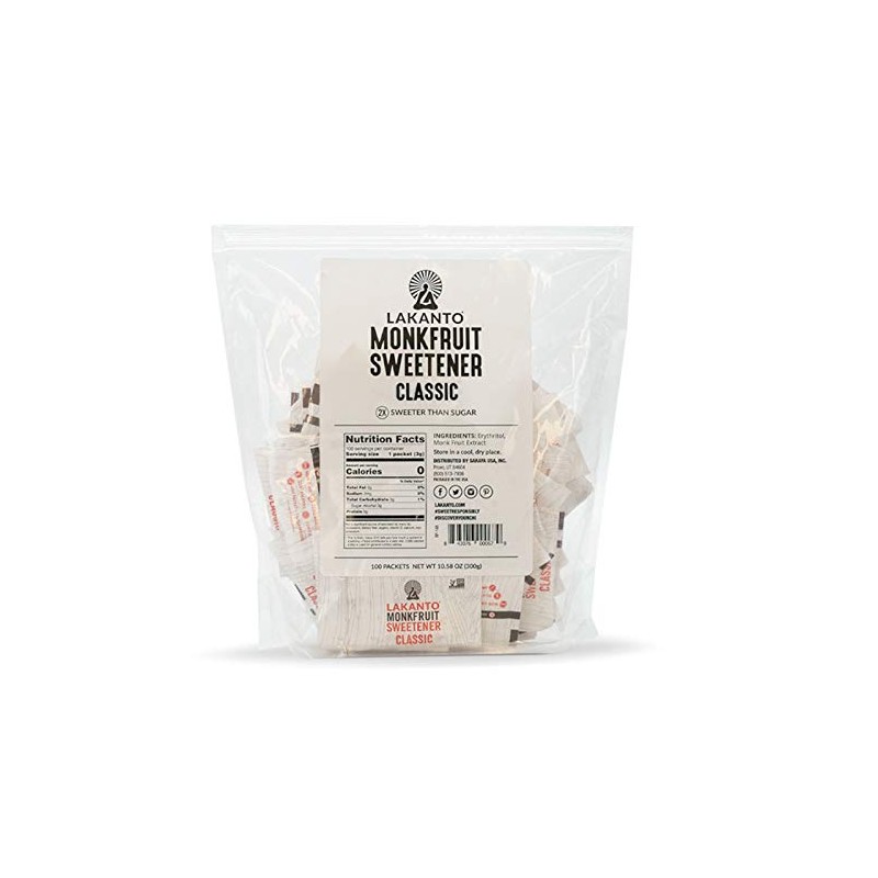 Lakanto Classic Monk Fruit Sweetener with Erythritol Packets - White