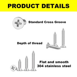 200pcs Small Wood Screws Flat Head Tapping Screws Countersunk Phillips (304) Stainless Steel Sharp Tail Full Thread for Door/Window Hinges Furniture Installation Repair #4 x 1/2" (3.0 x 12mm)