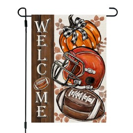 CROWNED BEAUTY Fall Garden Flag Pumpkin Football 12x18 Inch Double Sided Burlap for Outside Welcome Small Seasonal Autumn Yard Decoration CF1850-12