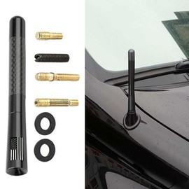 Couslcd Car Short Antenna, 4.7 Inch Carbon Fiber American Flag Aluminum Auto Radio Antenna for AM/FM Reception, Universal Replacement Car Antenna with 9 Adapters, 2 Screws, 2 Rubber Rings (Black)