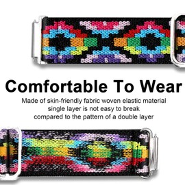 Compatible for Donerton T50S T50H Smart Watch Band, Lamshaw Stretch Elastics Nylon Adjustable Replacement Strap Accessories Compatible for Donerton T50S T50H 1.85" Smartwatch/Uaue T50S 1.85" Smart Watch/VKAROOD KC88 1.43" Smart Watch (Aztec Style Colorfu