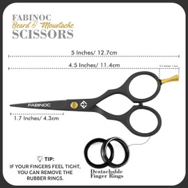 FABINOC 4.5 Inches Beard and Moustache Scissors with Comb & Pouch – Eyebrow, Ear & Nose Small Hair Scissors - Stainless Steel Mustashe Grooming Kit (Black)