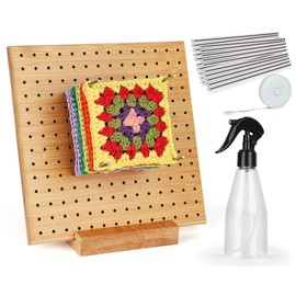 Reessy Crochet Blocking Board, Granny Square Blocking Board 7.8inch, Wooden Crochet Blocking Board and Pins Stainless, Blocking Board for Crochet or Knitting Granny Squares, Lace, Hats