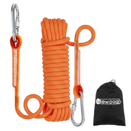 NewDoar Climbing Rope 8(5/16in),10mm (3/8in), High Strength Accessory Cord Rope with 2 Steel Hooks, for Outdoor Rescue Rappelling Rope Down Cliffs ledges Safety Escape Tow Strap Equipment(Orange)