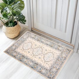 Petmolico Area Rugs Washable for Living Room, 2x3 Faux-Cashmere Vintage Foldable Carpets for Bedrooms, Thin Kitchen Accent Rug, Warm Yellow