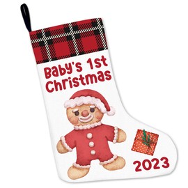JOWMIJ Baby's 1st Christmas Stocking 2023, Baby's First Christmas Stocking Gifts for Baby, Newborn Gingerbread Xmas Stockings for Home Fireplace Decor Holiday Christmas Decorations