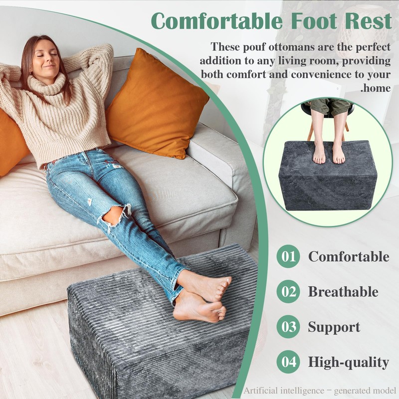 Rectangular Pouf Ottoman Soft Furry Corduroy Foot Rest for Chair