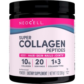 NeoCell Super Collagen Peptides, 10g Collagen Peptides per Serving, Gluten Free, Keto Friendly, Non-GMO, Grass Fed, Healthy Hair, Skin, Nails and Joints, Unflavored Powder, 7 oz., 1 Canister