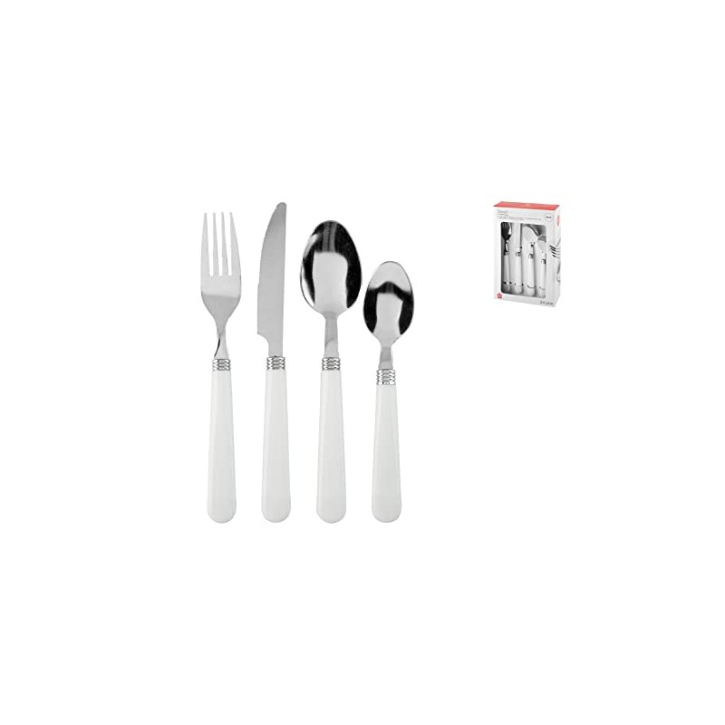 Home 756467 Cutlery Set 24 Pieces Stainless Steel White Handle