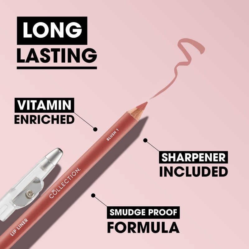 Collection Cosmetics Long-Lasting Lip Liner Pencil with Sharpener, Nude Blush
