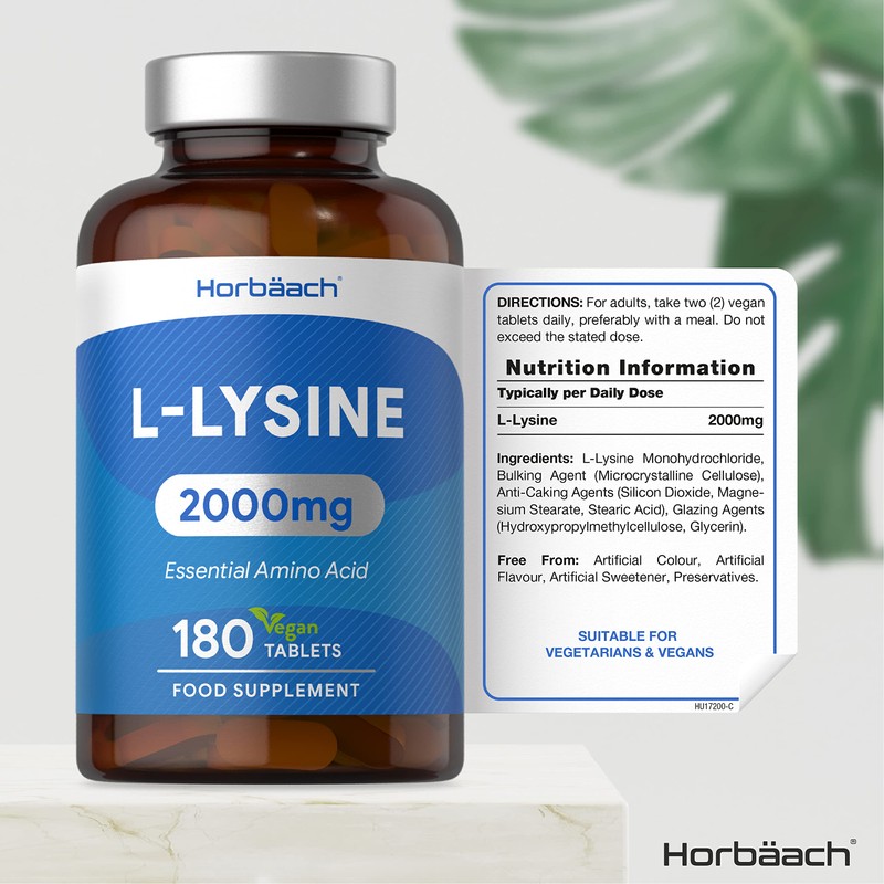 L-Lysine 2000mg | 180 Tablets | Cold Sore Treatment, Essential