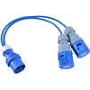 16A Plug to 2 x 16A Sockets. 1.5mm Arctic Blue