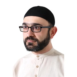 ihvan online Turkish Muslim Premium Knit Kufi Hats for Men Taqiya Takke Peci Islamic Caps Islamic Gifts Standard Size, black, Unit size