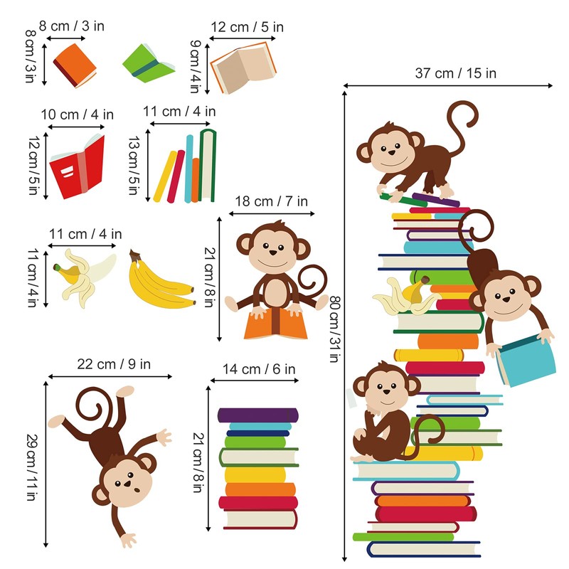 decalmile Monkey Wall Decals Animals Kids Learning Wall Stickers Baby