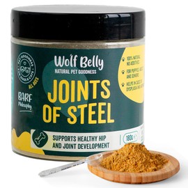 Wolf Belly - Grünlippmuschel Hund Pulver 100% Natürlich (180gr) Gelenkpulver für Hunde und Katzen Vitamine, MSM für Arthrose Hund, Gesundheitsprodukte mit hohem Kurkuma für Hunde - Joints of Steel