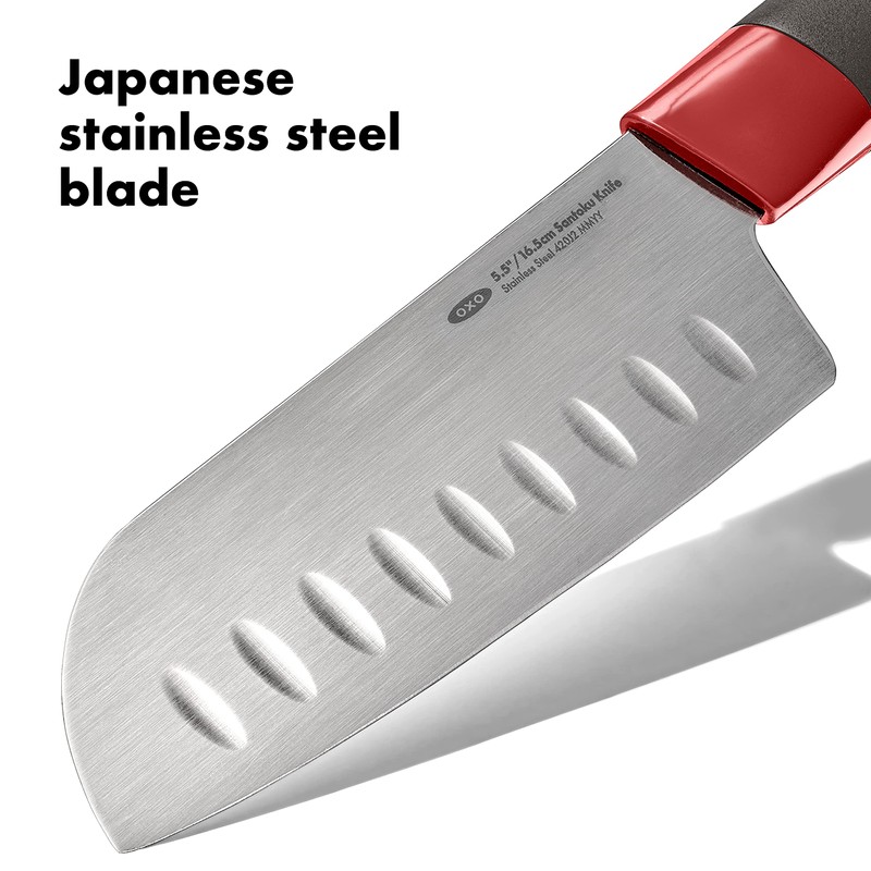 OXO Outdoor 5.5in/14cm Santoku Knife with Locking Sheath,Gray/Red