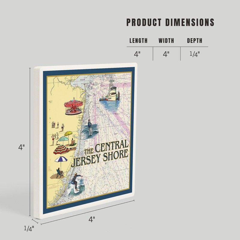 Central Jersey Shore, Nautical Chart #2 (Absorbent Ceramic Coaster, Single,