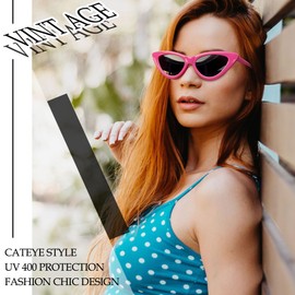 Joopin Cat's Eye Sunglasses Women's Retro and 90s Women's Sunglasses Polarised Cat Eye UV400 Protection Classic Vintage Triangle Party Glasses, A07-retro pink (black lenses)