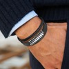 Hamoery Leather Bracelet for Men Braided Stainless Steel Bracelets Gift