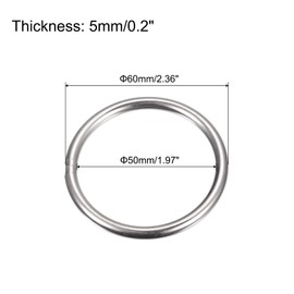 sourcing map Stainless Steel O Rings, 3pcs 60mm(2.36") Outer Dia. 8mm Thickness Multi-Purpose Metal Welded O-rings Round Rings for Hardware Luggage Accessories