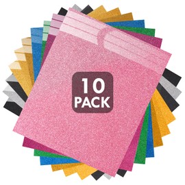 Icelily Glitter HTV Heat Transfer Vinyl 10 Sheets 12"x10" Iron on Vinyl, 8 Assorted Colors Glitter Bundle of Heat Press Vinyl for DIY Iron on Fabrics T-Shirts (Glitter)