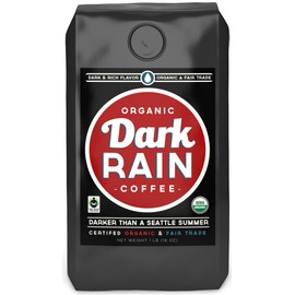Dark Rain Coffee - USDA Certified Organic & Fair Trade Ground Coffee, World's Darkest Coffee, Best Coffee Beans, Darker than a Seattle Summer, 1 lb Bag Coffee Beans, Ground