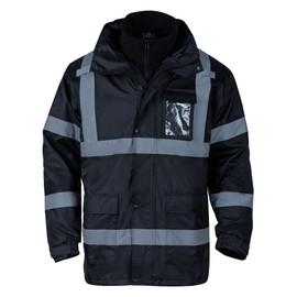 VENDACE High Visibility Reflective Safety Jackets for Men 3-in-1 ANSI Class 1 Hi Vis Winter Jacket Waterproof(Black,2XL)