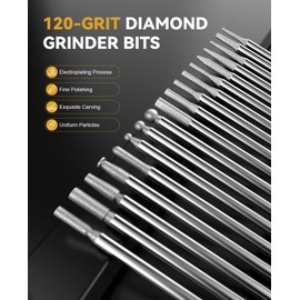 25Pcs Diamond Grinder Bit and Cutting Wheel Set for Dremel, 20 Pcs Grinding Burr Drill Bit with 1/8 Inch Shank, 5 Pcs Cutting Wheel with 2pcs 3mm Mandrel for Rotary Tool