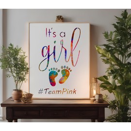 It's a Girl Baby Gender Reveal Stencil Team Pink Template Reusable for Painting on Walls, Wood, Arts and Crafts (727) - 8.5 x 11 Inches