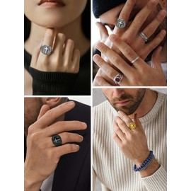 Oaldilee Stainless Steel Signet Ring Shield Cross Rings Chrsitian Amulet Ring for Men Punk Religious Jewelry,Size 10