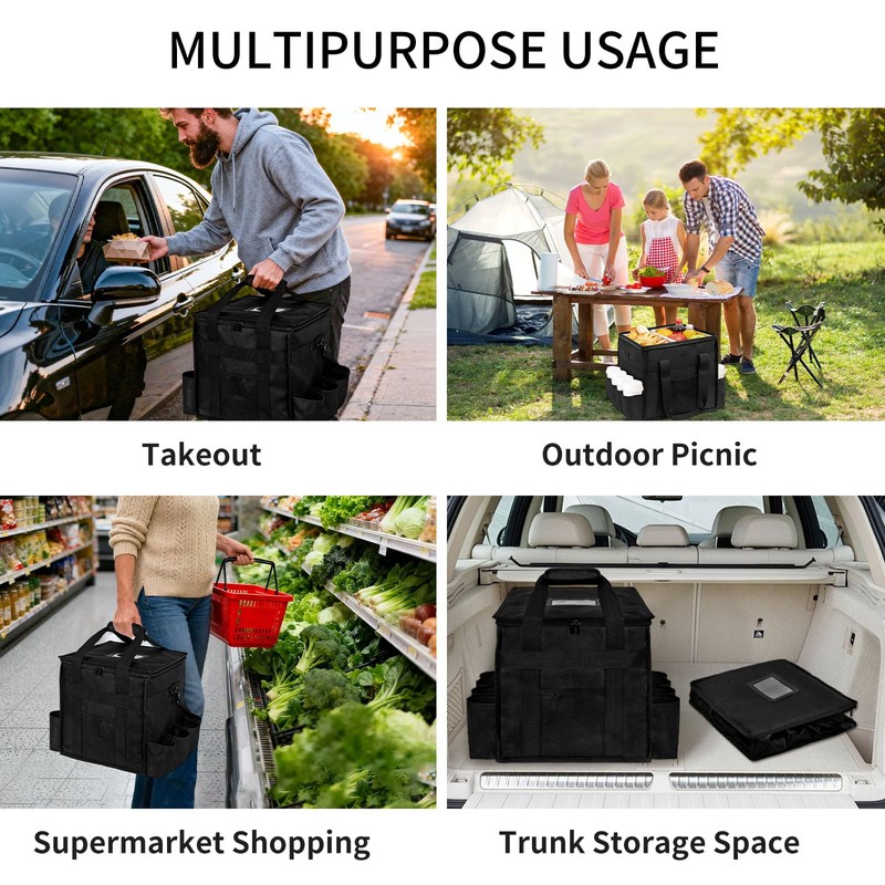 amzoya Insulated Food Delivery Bag with 8 Cup Holder,removable partition