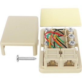 NECABLES Phone Jack Surface Mount Dual Port for 2 Phone Line Telephone Jack Box 8 Screw Terminals to 2 RJ11 6P4C Female Ivory