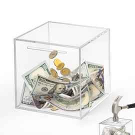 Imeepa Clear Piggy Bank for Adults & Kids - Acrylic Money Savings Box for Cash & Coin, Must Break to Open, Unopenable Piggy Bank for Boys Girls(Clear, 5.9'')