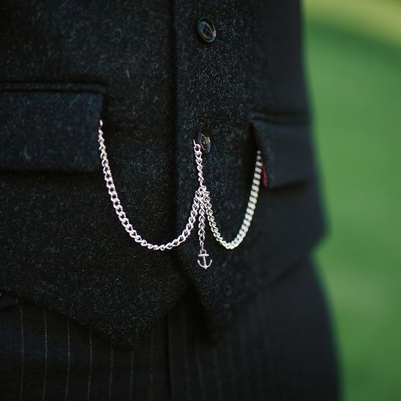 Silver Men's Pocket Watch Chain Vintage Albert Chain with Lobster