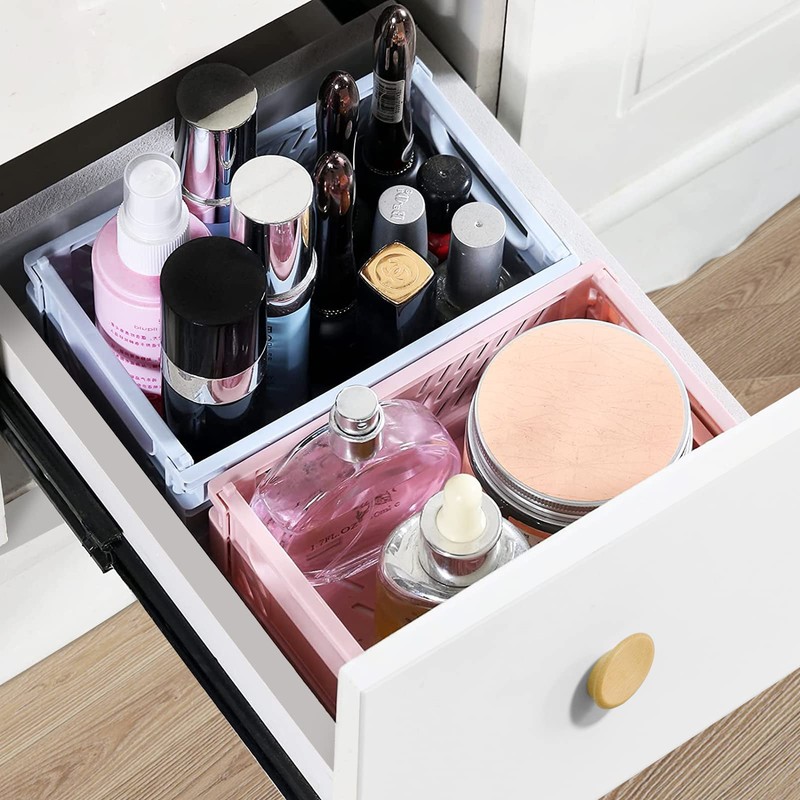 Plastic Baskets for Desk Organizing, Drawer Organizer, 2 Medium+2 Small