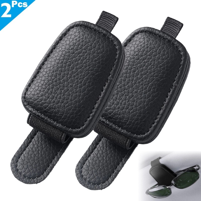 Yinore 2x Sunglasses Holders for Car Sun Visor Leather Magnetic