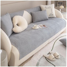 NUODWELL Chenille Sofa Cushion Covers 1/2/3/4 Seater, Non-Slip Couch Cushion L Shape Sofa Seat Covers, Furniture Protector Sofa Slipcovers for All Seasons (Grey, 90 * 210cm)