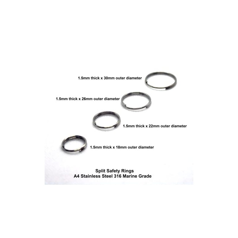 5 x Split Safety Rings A4 Stainless Steel 316 Marine